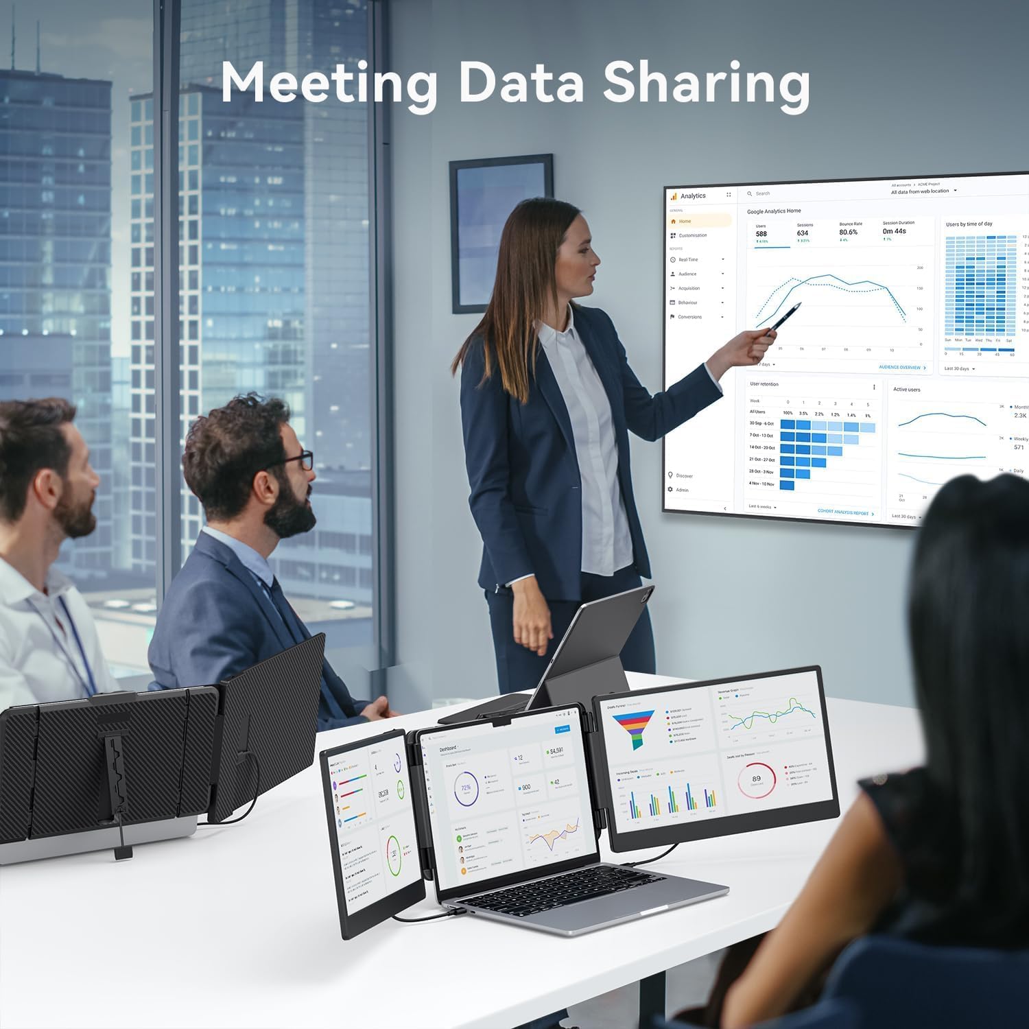 APILDELLA 14’’ Triple Laptop Screen Extender, 1080P FHD Portable Dual Monitor for Laptop USB C HDMI, Plug-Play Monitor Extender for Triple Display for Mac/Windows, Fit 13”-17.3” Laptops