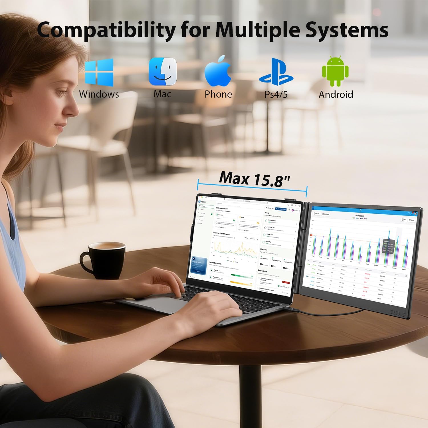 14'' Dual Laptop Screen Extender, 1080P FHD Laptop Extended Monitor Portable with Speaker, Plug-Play Second Monitor for 13-16'' Laptops, Work with Mac, Window, Chrome