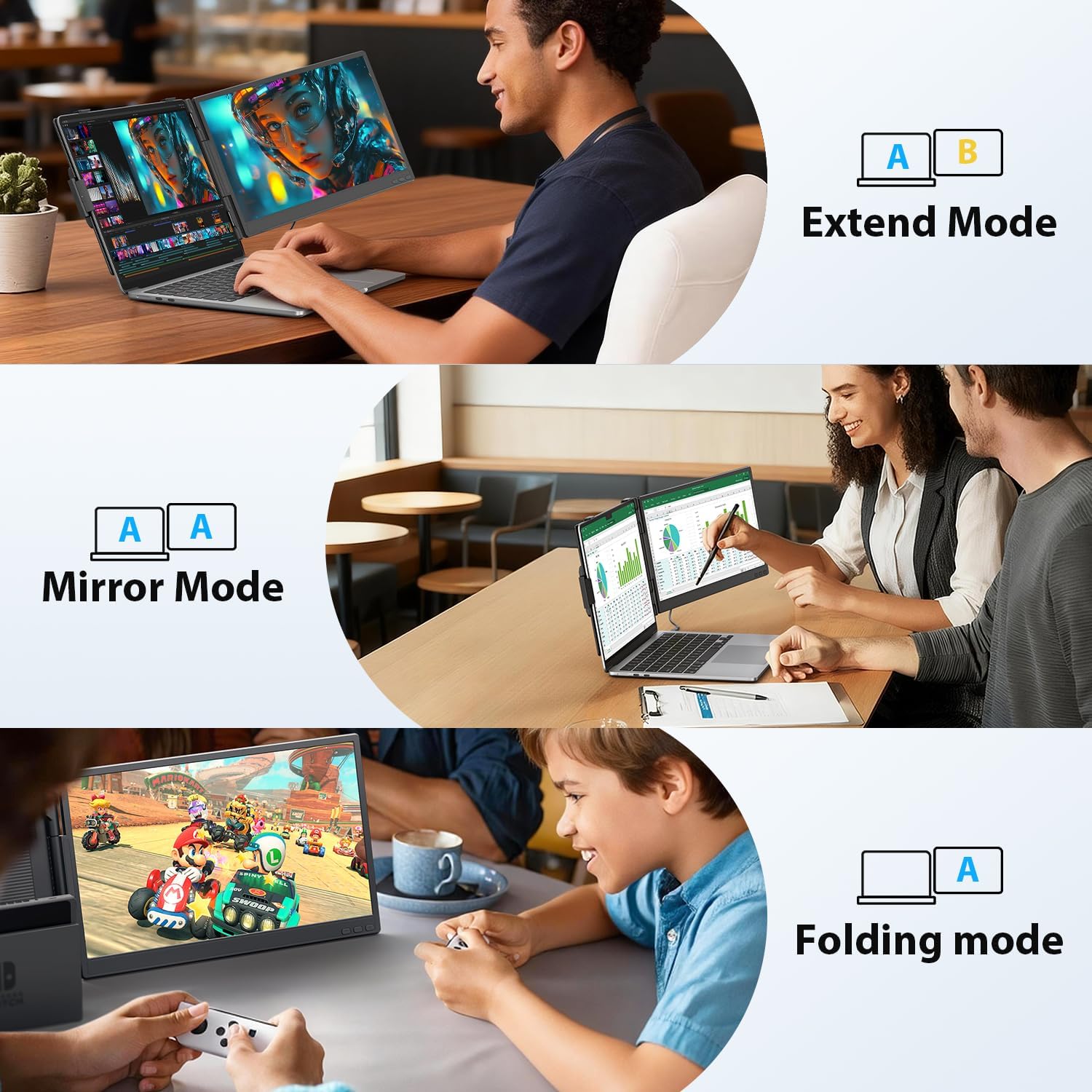 14'' Dual Laptop Screen Extender, 1080P FHD Laptop Extended Monitor Portable with Speaker, Plug-Play Second Monitor for 13-16'' Laptops, Work with Mac, Window, Chrome