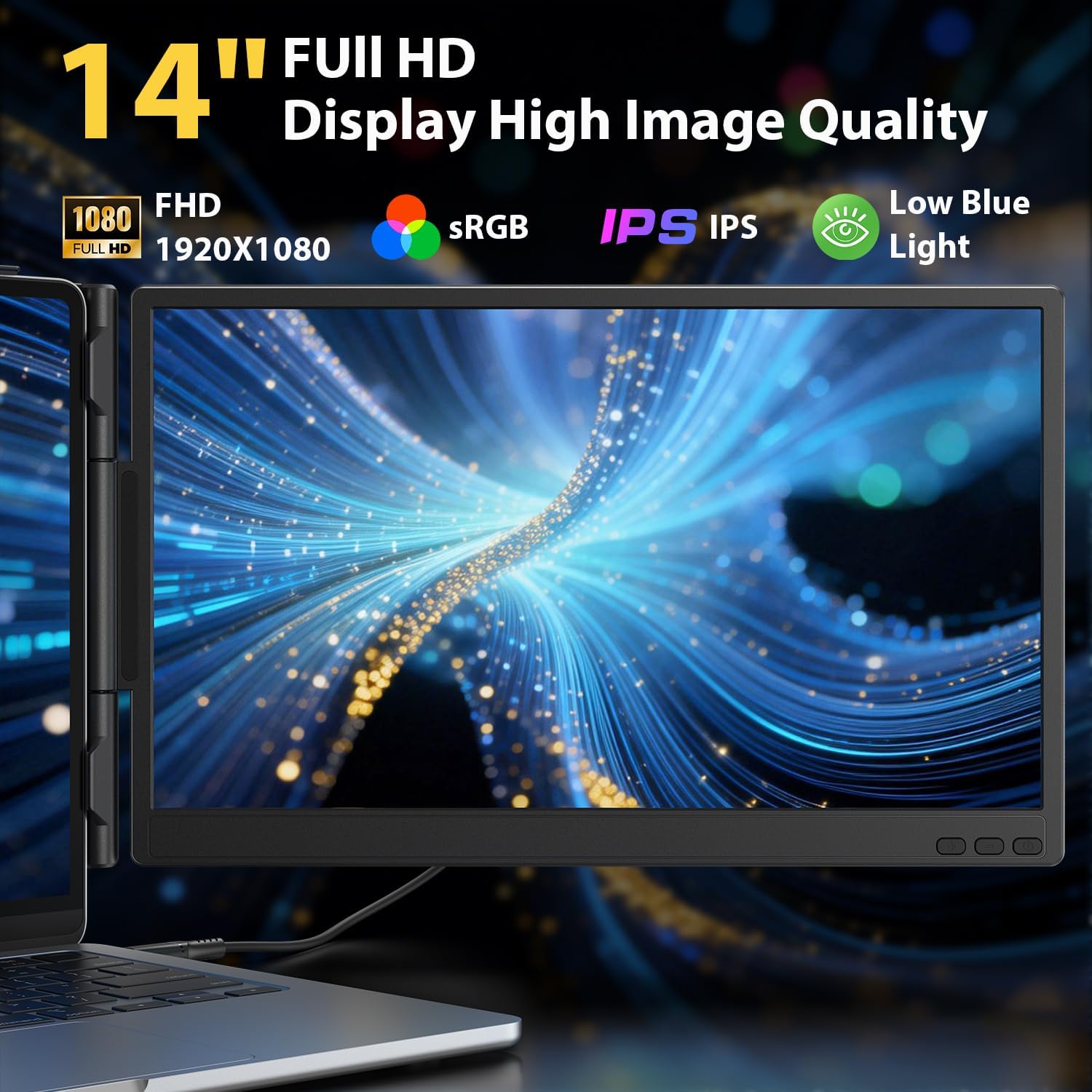 14'' Dual Laptop Screen Extender, 1080P FHD Laptop Extended Monitor Portable with Speaker, Plug-Play Second Monitor for 13-16'' Laptops, Work with Mac, Window, Chrome